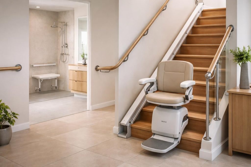 Adapter votre maison pour seniors avec barres Pellet, monte-escalier Stannah et douche PMR