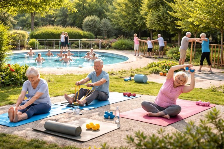 Fitness adapté pour seniors avec gymnastique douce, aquagym et exercices mobilité